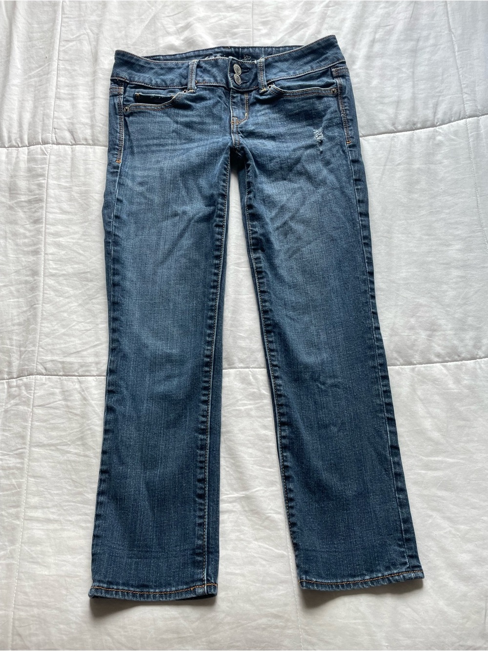 American Eagle Y2K Low Rise Denim Capris 0 XS 2000s Casual Elena Gilbert Preppy